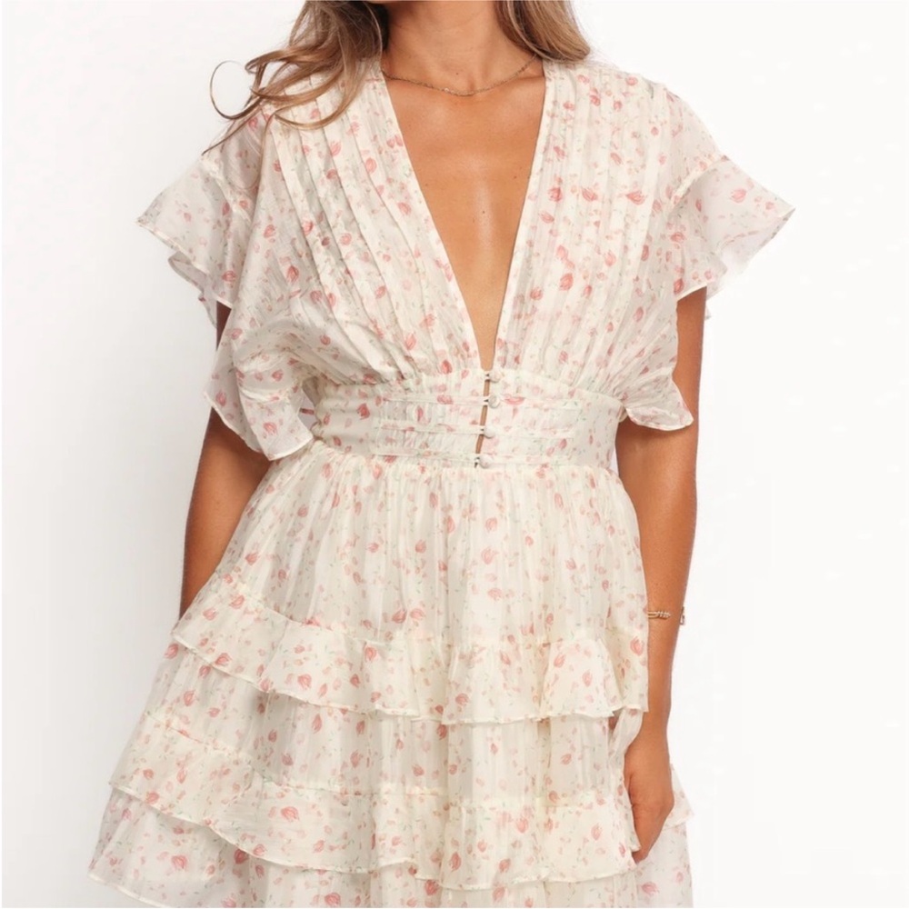 Olivaceous Cream and Pink Floral Mini Dress